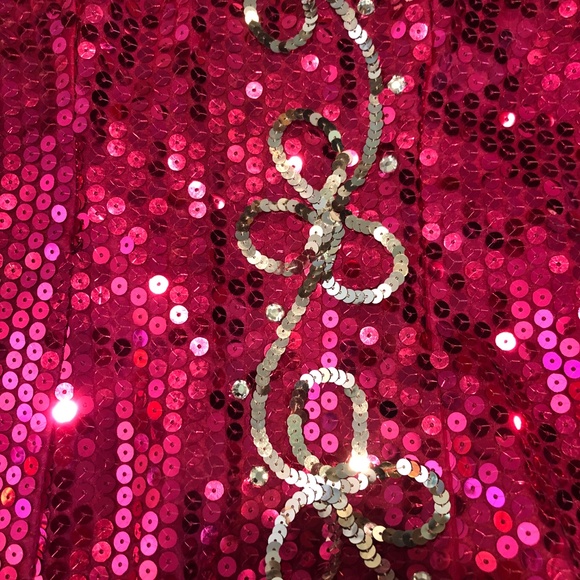 Vtg 80s Sequined Fuchsia Pink w/Silver Strapless Wiggle Evening Pageant Gown~2 - Picture 13 of 13